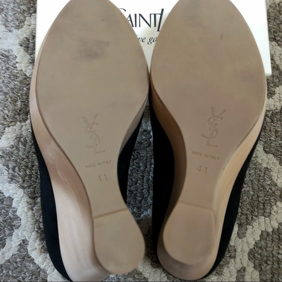 YSL Black Suede Wood Wedge - Picture 7 of 9